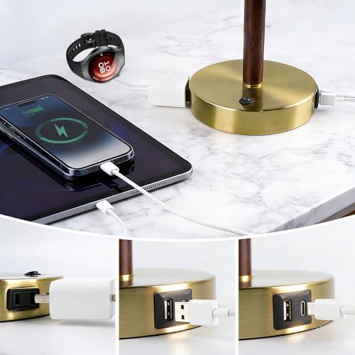 Table Lamp for Bedroom with USB & AC Outlet, Bulb Not Included