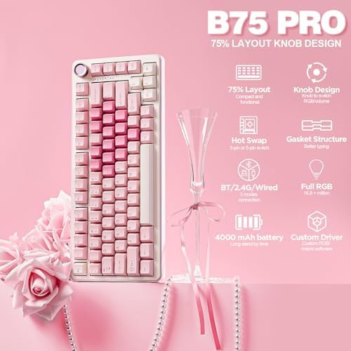 YUNZII B75 PRO 75% Wireless Mechanical Keyboard (Pink,MilkV2)