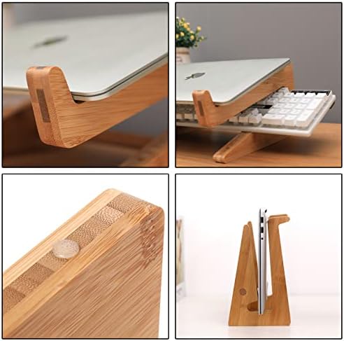 Nuvograin Laptop Stand, Wooden Vertical Laptop Stand for Desk, Bamboo Laptop Stand Compatible with MacBook Air Pro/Dell XPS/Surface pro/HP/Pixelbook/Lenovo, More Laptops 13-17.7inch