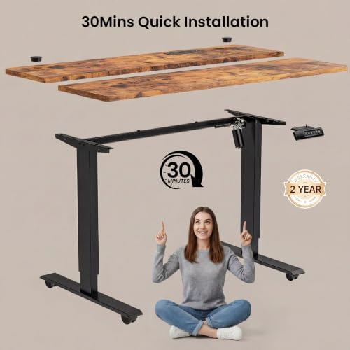 farexon 55 x 24inch Electric Standing Desk Adjustable Height with Power Outlets, Stand up Desk with Wheels,Outlets, Mouse Pad, Preset Heights Home Office Gaming Computer Workstations Table（Brown）