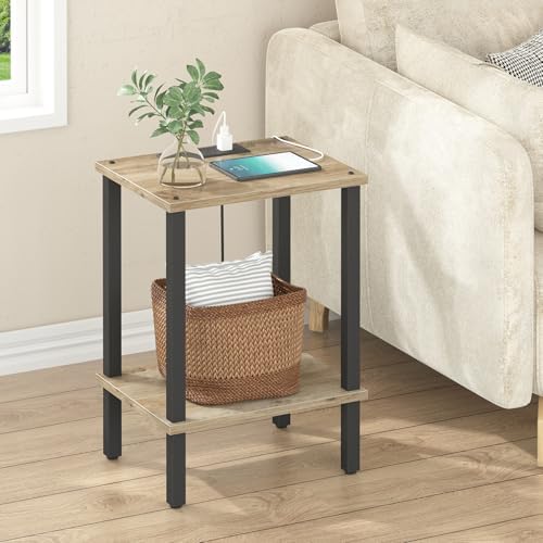 TUTOTAK End Table with Charging Station, Side Table Set of 2, Nightstand