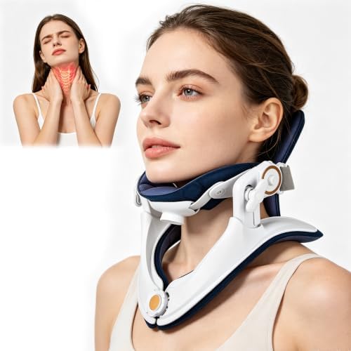 Neck Support Brace ＆Neck Stretcher，Adjustable Cervical Traction Corrector (White)