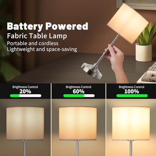 HAPYGI Portable Cordless Table Lamp,Built-in 5200mAH Rechargeable Battery, Dimmable Touch Wireless Light, Bed Side Metal Desk Lamp，Restaurant/Bedroom/Bar/Coffee/Night Light (Brushed Nickel)