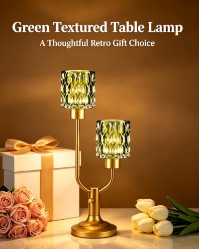 Lightdot Mid Century Modern Table Lamp Dimmable Vintage Green Glass Lamp