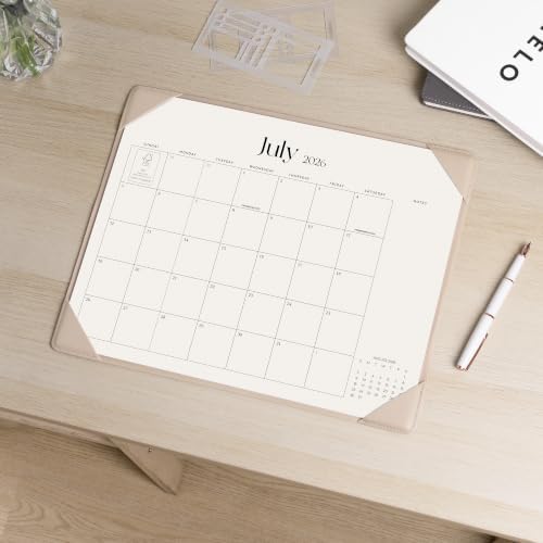 Cabbrix Desk Calendar 2026 with Desktop Mat, Simplified Medium Desk Pad Calendar 15" x 12" July 2026 to December 2027, Desk Blotter Calendar for Home School and Office (Apricot)