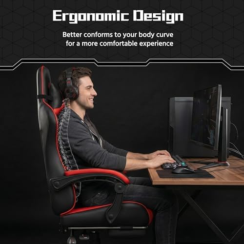 Yaheetech Gaming Chair with Footrest Massage Lumbar Pillow Black and Red