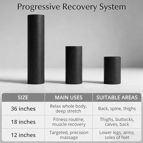 Arrowbash 3 Sizes Foam Roller Kit for Recovery, 12''/18''/36'', Black