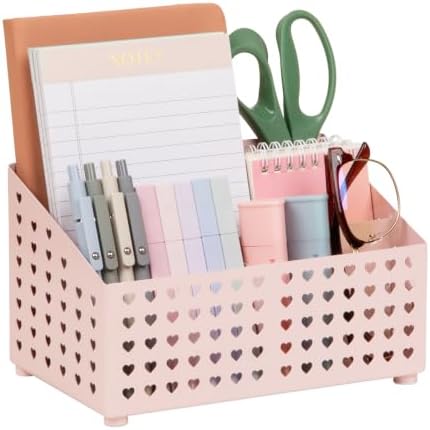 Mind Reader Metal Desktop Organizer with Heart Cutout Design, White
