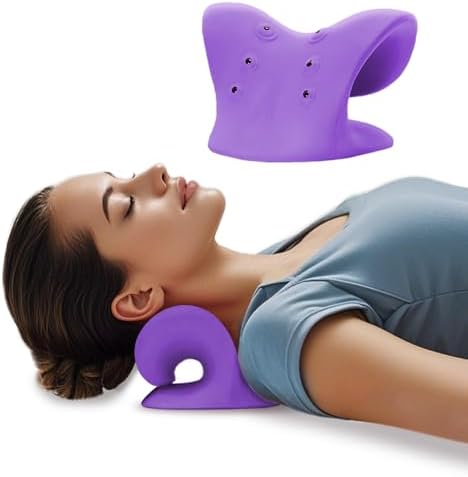 Neck Stretcher with Magnetic Therapy Acupressure for Pain Relief, Neck and Shoulder Relaxer, Chiropractic Pillow, Restore Neck Curve, Purple