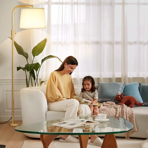 Ambimall Fully Dimmable Floor Lamp - Floor Lamps with 9W LED Bulb, Standing Lamps for Living Room with Adjust Head, Modern Standing Tall Light Rotary Switch for Office(Gold and Beige)