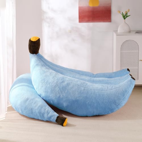 Banana Bean Bag Chair with Ottoman, Floor Sofa Bed with Footrest, Comfy Convertible Lounger for Adults, Plush Couch for Bedroom, Living Room or Dorm, L-SkyBlue
