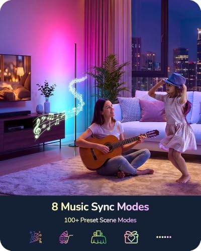 EDISHINE RGBCW Corner Floor Lamp, Music Sync, Smart App & Remote Control