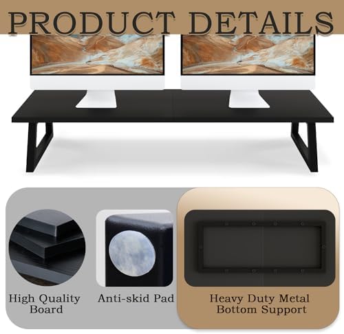 TEAMIX 31.5 inch Dual Monitor Stand Riser, TV Riser, Black Desk Organizer