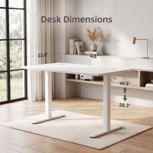 Claiks Electric Standing Desk, 48x24 Inch, White