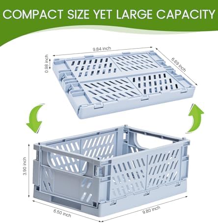 HUUSMOT 4-Pack Collapsible Plastic Storage Baskets, Blue, 9.8"x6.5"x3.8"