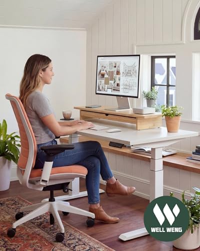 42" Dual Monitor Stand Riser with Large Drawer Keyboard Storage