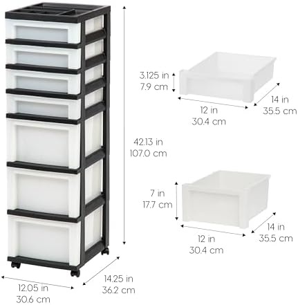 IRIS USA 7-Drawer Rolling Storage Cart, Black/Pearl