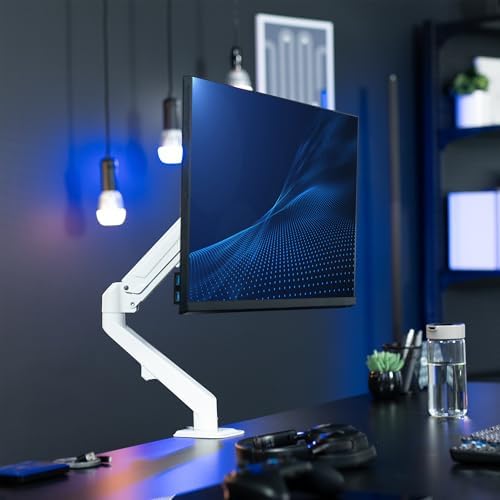 VIVO Heavy Duty Single Monitor Tension Arm for up to 27 inch Screens, Holds 14.3 lbs, Premium Desk Mount Stand, White, STAND-V101OW