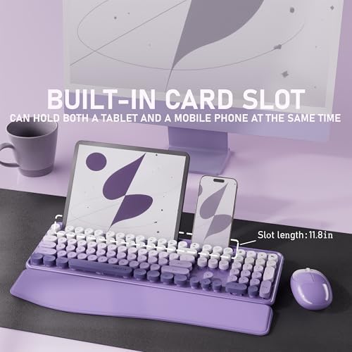 UBOTIE Wireless Keyboard and Mouse Combo, Phone Holder (Purple)