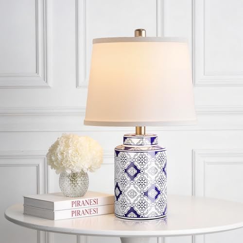 Bedside Lamps Set of 2，Blue and White Ceramic Table Lamps for Living Room
