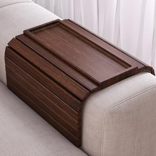 Bamboo Folding Sofa Arm Tray with Anti-Slip Pad (Brown)