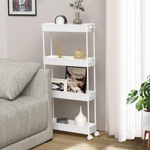 SPACELEAD Slim Storage Cart(2 Pack),4-Tier Rolling Utility Organizer