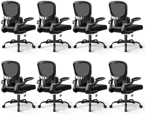 ALLGOD Ergonomic Office Chair, Breathable Mesh Ergonomic Desk Chair with Adjustable Lumbar Support, Flip-up Armrests, Computer Chairs Comfortable for Home, Office, Work, 300lbs, Black (8Pack)
