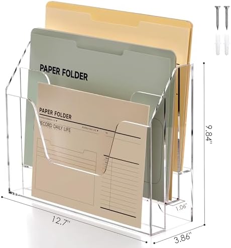 DINGHUO Acrylic Hanging Wall File Folder Organizer for Desk, Clear 3 Tier Document Paper Magazine Holder for Home, Office Organization, School - 1 Pack