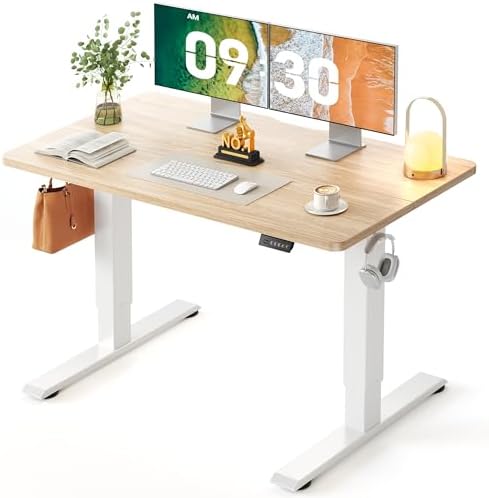 CubiCubi Electric Height Adjustable Standing Desk 48x24 Inch, Light Walnut