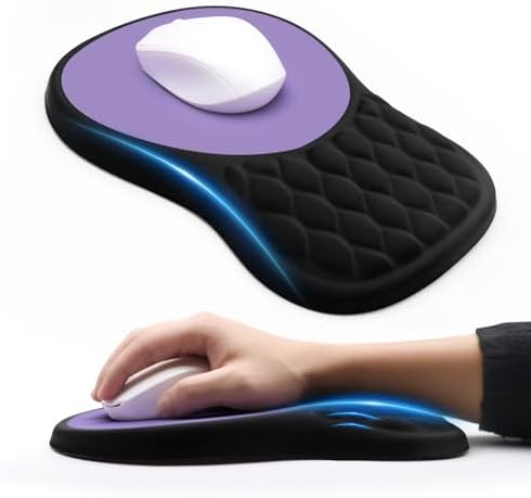 Ergonomic Mouse Pad with Wrist Rest Sloped Massage Design (Black + Purple)