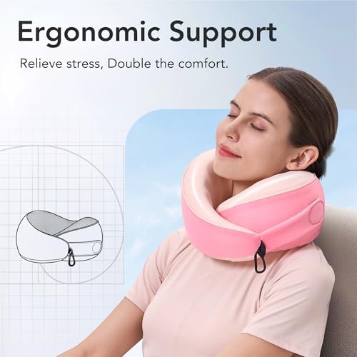 KPNEOL Travel Pillow, 100% Pure Memory Foam Travel Neck Pillow Airplane Neck Support Ergonomic Design for Traveling Suitable for Airplanes (Cool Pink, Standard, C-Shape)