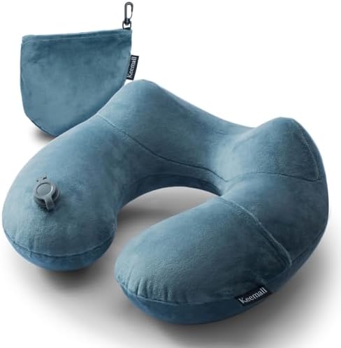 Keemall Inflatable Travel Neck Pillow, Cervical Support for Airplane & Car