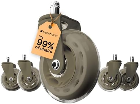 Desktronic Office Chair Caster Wheels Set of 5 — BIFMA Certified, 3X More Durable, Fits 99% of Chairs, No Chair Mat Needed, Safe for Hardwood, Tile & Carpet, 551 lbs Capacity (Green)