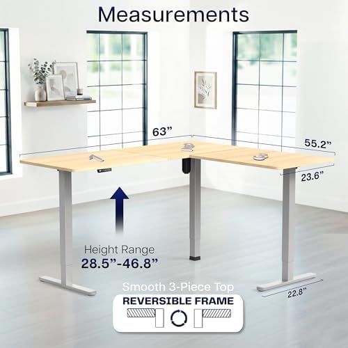VIVO Light Wood 63 x 55 in Corner Standing Desk, DESK-E3CTGC