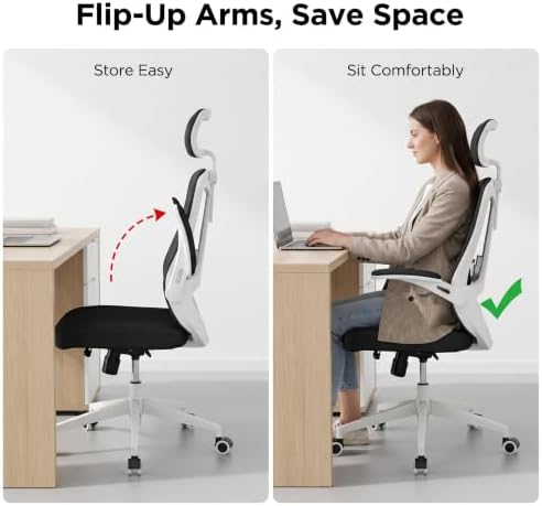 Multifunctional Ergonomic Office Chair—Features an Adjustable headrest, Reclining backrest, and Lumbar Support; Suitable for Home Offices, workplaces, and Dorm Rooms (Black with White Frame)
