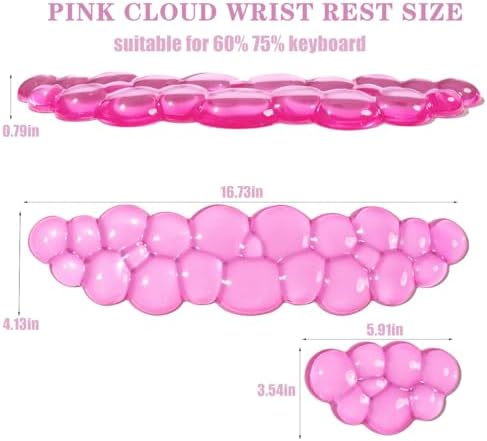 Clear Gel Wrist Rest for Keyboard and Mouse, Pink Cloud Wrist Rest Set, Cute Ergonomic Silicone Wrist Rest for Keyboard 60%/68%/75%,Valentines Day Gift (Cloud)