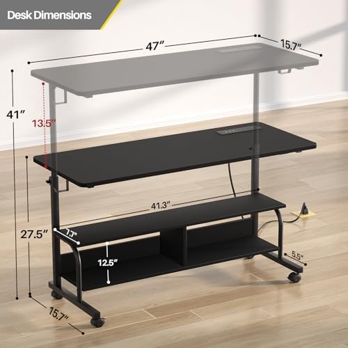 Armocity 47" Rolling Standing Desk with Charging Station for Couch Bed
