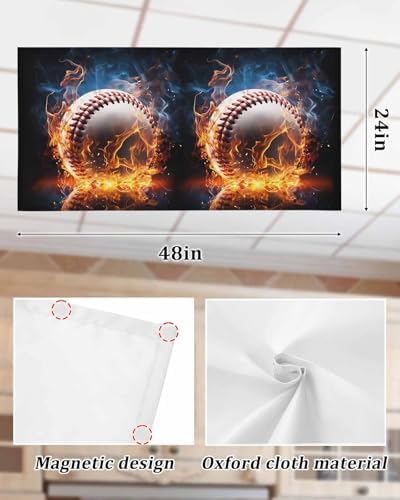 Baseball Magnetic Fluorescent Light Covers for Ceiling Lights 2 x 4 Feet, Sports Theme Gradient Orange Blue Black Office Classroom Kitchen Drop Ceiling Light Covers Lighting Filters Shade Panel 1 Pack