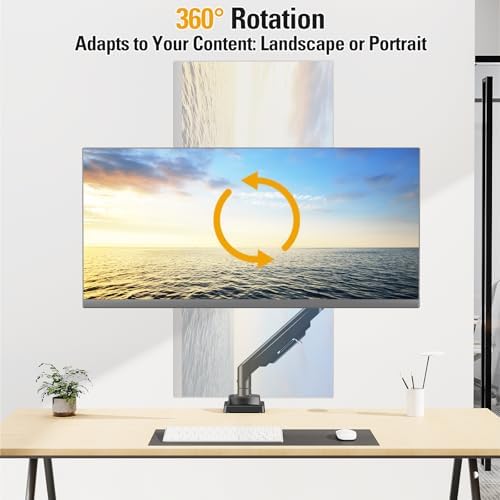 Heavy Duty Single Monitor Arm for 13-42" Ultrawide Screen, Adjustable Monitor Mount with Tilt Rotation Swivel, Gas Spring Desk Mount Bracket with Clamp/Grommet, Holds 33lbs, Max VESA 100x100
