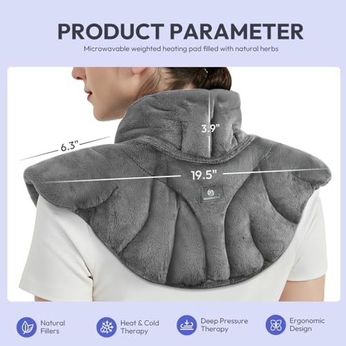 Microwavable Heat Pad for Neck and Shoulders, Warm Compress Wrap, Grey