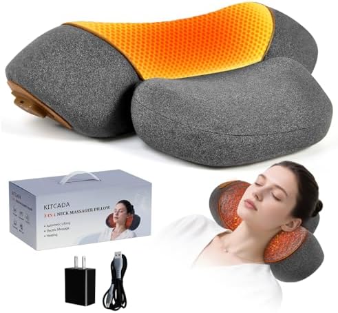 Neck Massager Pillow 3-in-1Rechargeable Neck Massager Pillow with Heat, Vibration & Traction, Deep Tissue Pain Relief, Neck Hump Corrector & Cervical Support for Home Office Travel (Light Gray)