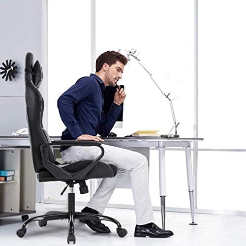 Pc Gaming Chair High Back Ergonomic Office Chair with Lumbar Support Arms Headrest Massage PU Leather Racing Computer Chair Adjustable Swivel Game Chair for Adult Kid, White