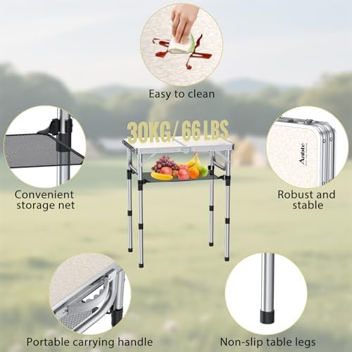 Anbte Folding Camping Table, 24"X 16" Adjustable Height Small Folding Table