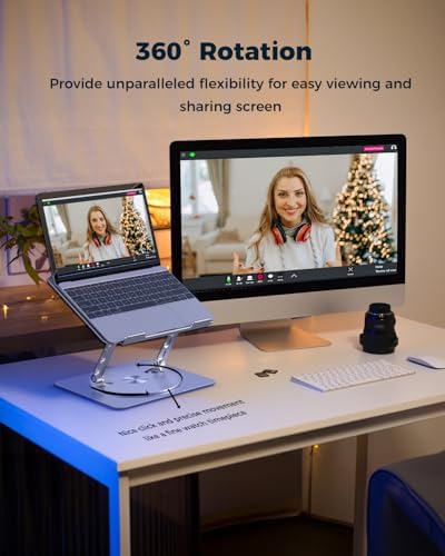 Aoviho 360° Rotating Laptop Stand for Desk | Adjustable, Foldable, Portable Aluminum Ergonomic Riser | Compatible with MacBook, Dell, HP & All Laptops 10-16 inch | Silver