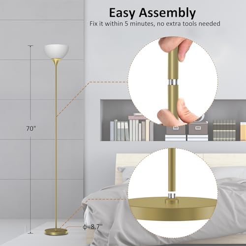 PESRAE Floor Lamp, Remote Control, Stepless Brightness & Color Temperature