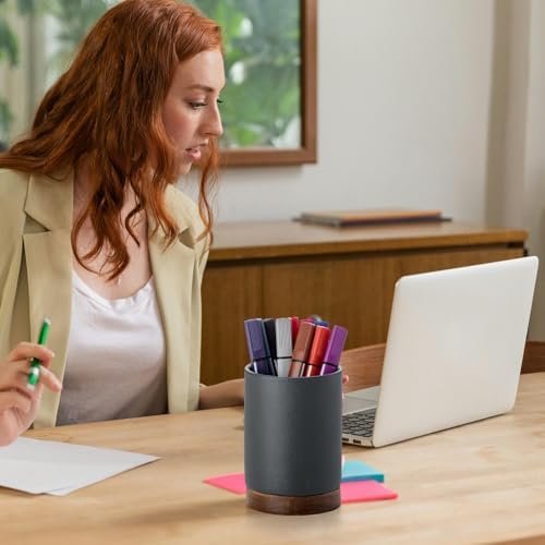 Ceramic Pen Holder for Desk, Pencil Cup, (Dark Grey, Set of 1)