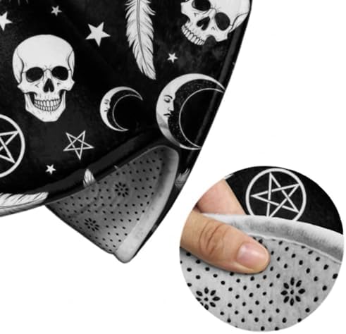 Machine Washable Modern Round Area Rug, Room Sofa Yoga Soft Round Carpet, Home Decor Non Slip Kitchen Office Circle Rug Goth Raven Crow Skull Moon Star Gothic Witch Magic Spirit Board