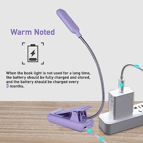 VAVOFO Rechargeable Book Light for Reading in Bed Kids, 7 LED Reading Light with 9-Level Warm Cool White Daylight, Eye Care Lamp with Power Indicator for Bookworms (Purple)