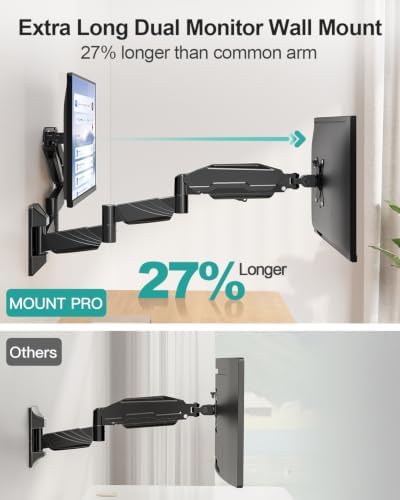 MOUNT PRO Long Arm Dual Monitor Wall Mount for Max 32" Screens, Max 17.6lbs