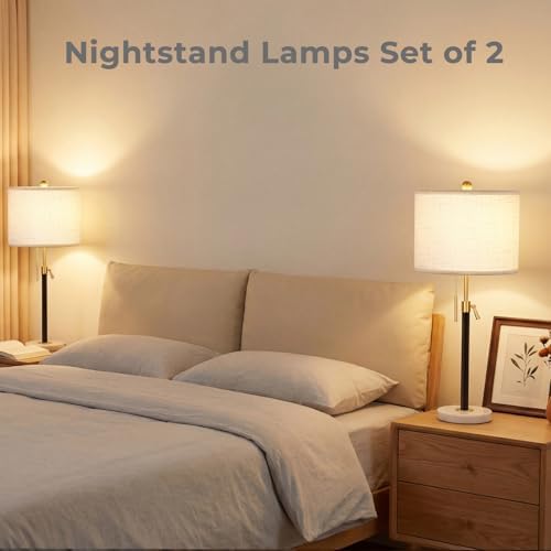 Qingmiao Gold Table Lamps Set of 2, 22" to 30" Adjustable Nightstand Lamps for Bedroom, Dimmable End Table Lamps for Living Room Console Entry Farmhouse Home Decor, New House Warming Gifts